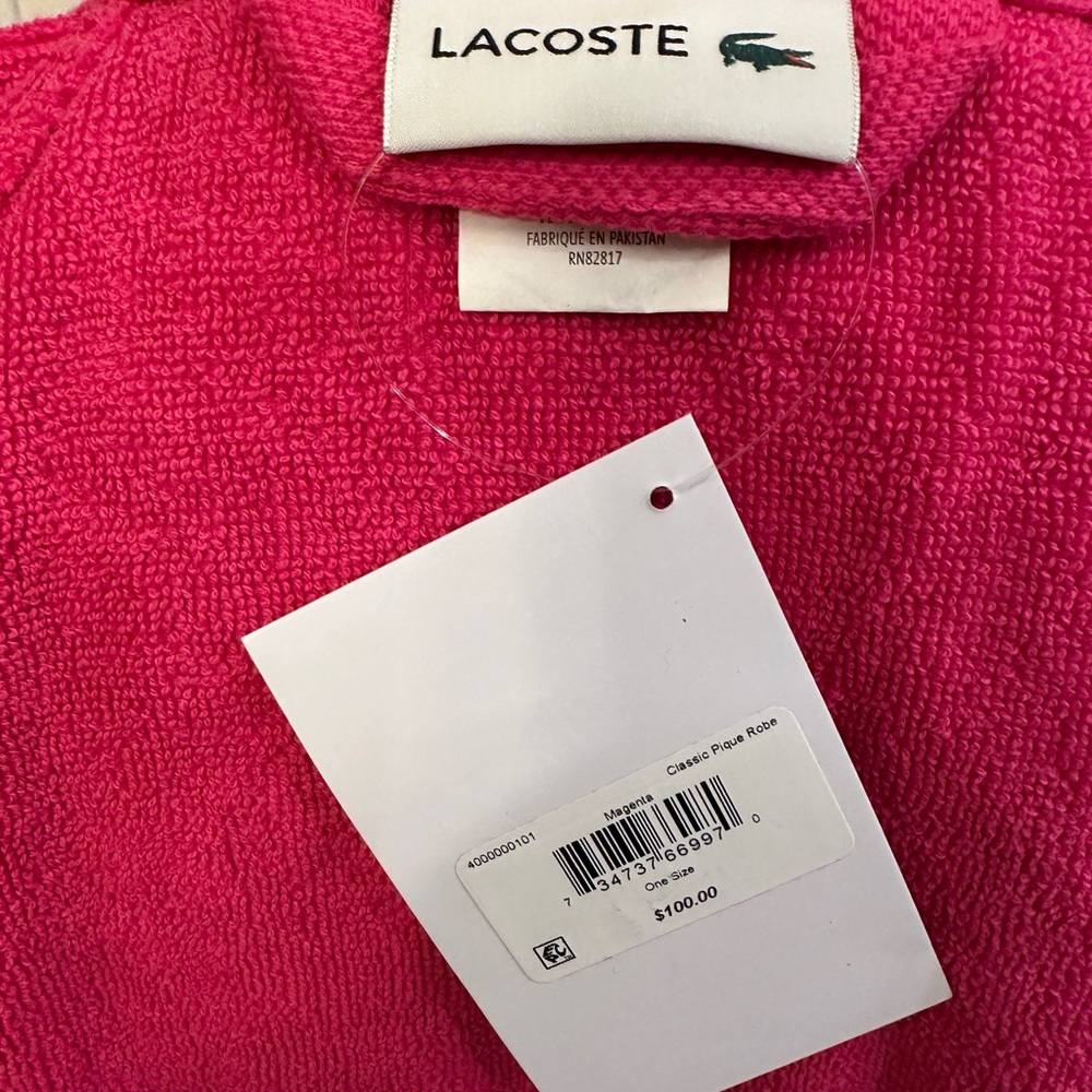 Lacoste Pink Terry Cloth Robe Belted Logo Bathrobe - Picture 7 of 10